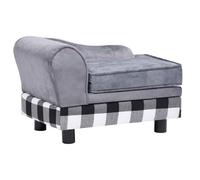GeenYuu Dog Sofa Grey Plush with Wooden Frame 57 x 34 x 36 cm, Washable and Compact, Ideal as a Dog Bed, Dog Cushion, Cuddly Place for Small Dogs and Cats in the Living Room or when Travelling