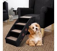 GeenYuu Dog Stairs Foldable Black 62 x 40 x 49.5 cm, Non-Slip with Felt Steps, Foldable Climbing Aid for Dogs, Cats, Puppies, Seniors, Gentle on the Joints for Sofa, Bed, Car Boot