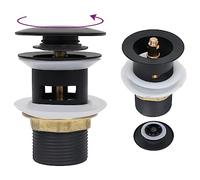 GeenYuu Drain Fitting with Overflow Black, Zinc and Brass, 6.4 x 6.4 x 9.1 cm, 1¼ Inch Screw Connection, Pop-Up Valve, for Sink, Bathroom and Kitchen, Easy Operation and Cleaning