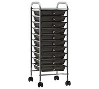 GeenYuu Drawer Trolley with 10 Drawers, Black Plastic, 32 x 36.5 x 90 cm, 4 Rotating Wheels, Robust Frame, Ideal as a Workshop Trolley, Transport Trolley and Tool Trolley for Office and Garden