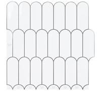 GeenYuu Feather Tiles Pack of 50 White Grey 30 x 30 cm Polyurethane PET Self-Adhesive for Bathroom Kitchen Wall Design DIY Crafts Decorating