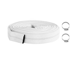 GeenYuu Fire Hose 20 m 1 Inch PVC Flexible with Spiral Layers and Polyester Reinforcement, 8 Bar Working Pressure, Includes 2 Hose Clamps for Water Connection and Sanitary Installation