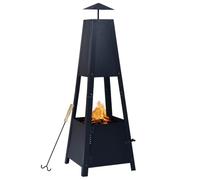 GeenYuu Fire Pit Black Powder-Coated Steel 35 x 35 x 99 cm with 4-Leg Stand and Fire Hook for Garden Patio Balcony Warmth and Cosy Atmosphere