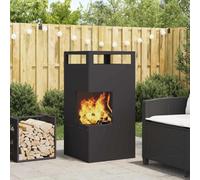 GeenYuu Fire Pit Black Steel 50 x 50 x 100 cm for Garden Patio Outdoor with Modern Rectangular Shape, Heat Resistant and Rust Resistant for Cosy Warmth and Stylish Ambience