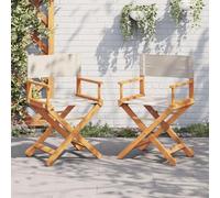 GeenYuu Folding Director Chairs 2 Pieces Cream White Fabric with Acacia Wood Frame, Weatherproof and Space-Saving, Outdoor Garden Chair for Balcony, Patio, Camping, Comfortable High-Backed Chair