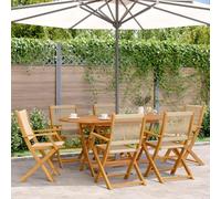 GeenYuu Folding Garden Chairs Beige Solid Acacia Wood with Armrests for Balcony Patio Outdoor High-Backed Chair Robust Weatherproof Space-Saving Relax Pack of 6