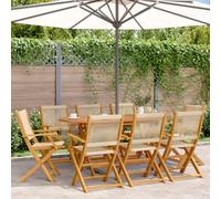 GeenYuu Folding Garden Chairs Made of Solid Acacia Wood Beige with Armrests Weatherproof and Space-Saving for Balcony Patio Outdoor Comfortable High-Backed Chair for Relaxing Pack of 8