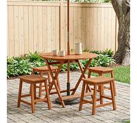 GeenYuu Folding Garden Table Solid Eucalyptus Wood Brown Diameter 90 x 75 cm with Umbrella Hole for Balcony Patio Outdoor Camping Space-Saving Stable Easy to Clean
