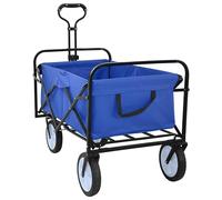 GeenYuu Folding Handcart Blue Oxford Fabric 94 x 53 x 99 cm, Foldable with Robust Metal Frame, Height-Adjustable Handlebar, Extra Wide 360° Swivel Wheels for Transport in the Garden, Workshop