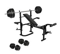 GeenYuu Folding Steel Weight Bench with Barbell and Dumbbell Set 90 kg, Adjustable Backrest, Non-Slip Handles, for Strength Training, Muscle Building and Full Body Workout at Home