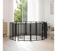 GeenYuu Galvanised Steel Dog Gate Black 60 x 80 cm Pack of 10 Foldable DIY Grid Barrier for Puppy and Dog Safe Run Indoor and Outdoor Versatile Use