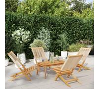 GeenYuu Garden Chairs 4 Pieces Folding Solid Acacia Wood Beige with Armrests for Balcony Patio Outdoor High-Backed Chair Space-Saving and Weatherproof for Relaxing and Camping