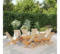GeenYuu Garden Chairs Pack of 8 Beige Folding Solid Acacia Wood Weatherproof with Armrests Ideal for Balcony Patio Outdoor Space-Saving and Comfortable for Garden and Patio