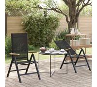 GeenYuu Garden Deck Chairs Set of 2 Black with Aluminium Frame and Textilene, 58 x 73 x 111.5 cm, Foldable, Adjustable, Weatherproof, with Wooden Armrests for Balcony, Patio, Outdoor Relax
