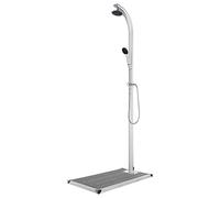 GeenYuu Garden Shower with Grey Aluminium Base Plate and WPC 220 cm High with Hand Shower 1.5 m Hose for Garden Outdoor Pool Patio