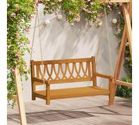 GeenYuu Garden Swing Bench Natural Solid Acacia Wood 110 x 56 x 58 cm with Weatherproof Metal Frame, Flat Armrest, Comfortable Backrest for Patio, Garden, Balcony, Outdoor and Porch