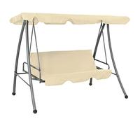 GeenYuu Garden Swing with Sun Canopy, Sand White, Powder-Coated Steel Frame, 2-Seater Swing Bench, Foldable with Reclining Function