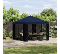 GeenYuu Gazebo 3 x 3 m Blue Polyester and Steel 190gsm Weatherproof Stable Foldable with Roof and Side Wall Ideal for Patio Garden Outdoor Party Celebration Event