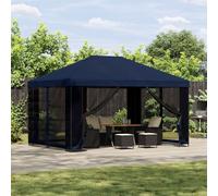 GeenYuu Gazebo 4 x 3 m Blue Polyester and Steel 190 gsm Water Resistant Stable Foldable with Roof and Side Wall as Sun Protection for Outdoor Party, Camping, Wedding, Event, BBQ