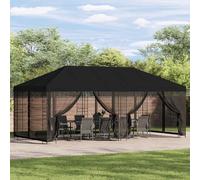 GeenYuu Gazebo Party Tent 6 x 3 m Black with Polyester Roof and Steel Frame Weatherproof Foldable with 6 Side Panels for Garden Patio Outdoor Camping BBQ and Wedding Protection from Sun Rain