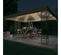 GeenYuu Gazebo with LED Fairy Lights, 3 x 4 m, Taupe Fabric, Weatherproof, Foldable with Sturdy Steel Construction, Sun Protection and Rain Cover for Garden, Patio, Outdoor, Party