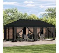 GeenYuu Gazebo with Side Walls, 6 x 3 m, Black, Polyester and Steel, Weatherproof Party Tent with Roof and Mesh Walls, Sturdy Outdoor Protection for Garden, Patio, BBQ and Camping