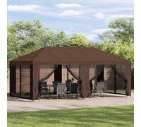GeenYuu Gazebo with Side Walls, 6 x 3 m, Brown, Polyester and Steel, Weatherproof Party Tent with Sturdy Construction, Windproof Outdoor Tent for Garden, Patio, Camping