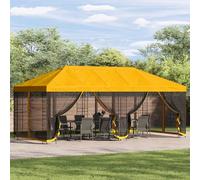 GeenYuu Gazebo with Side Walls 6 x 3 m Yellow Polyester and Steel Weatherproof Waterproof Stable Windproof for Garden Patio Outdoor Camping Party with Mesh Sides and Air Circulation