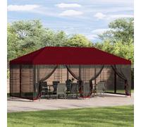 GeenYuu Gazebo with Sidewalls 6 x 3 m Bordeaux Red Polyester Steel Weatherproof Party Tent with Mesh Side Panels Sturdy Frame Ideal for Garden, Patio