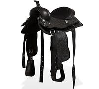 GeenYuu Genuine Leather Western Saddle with Halter and Chest Blade 12 Inch Black Includes Saddle Girth and Stirrup Ergonomic for Rider and Horse Ideal for Leisure, Dressage and Hiking Riding
