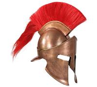 GeenYuu Greek Warrior Helmet Antique Replica 18 Caliber Steel Copper with Red Helmet Bush and Cheek Protectors for LARP Cosplay Historical Reenactment and Exhibition