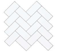 GeenYuu Herringbone Tiles White Grey 30 x 30 cm Pack of 20 Self-Adhesive Polyurethane and PET Peel-and-Stick Tiles for Wall Decoration in Kitchen Bathroom Easy to Cut Modern Design