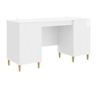 GeenYuu High Gloss White Desk 142.5 x 50 x 75 cm Wood Material Computer Desk Office Laptop with Shelf and Drawer Storage Space Ergonomic Space Saving for Home Office Study