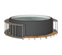 GeenYuu Hot Tub Surround with Storage Space and Wooden Staircase Grey Poly Rattan UV Resistant with Powder Coated Steel Frame, 2 Spa Steps, Ideal for Outdoor Hot Tub Accessories and Garden Spa