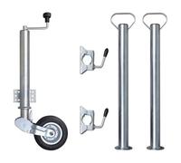 GeenYuu Jockey Wheel 60 mm Galvanised Steel with 2 Support Tubes and 2 Clamps for Trailer Car Box Trailer Low Loader Transport Load Trailer Accessories