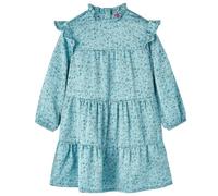 GeenYuu Kids Long Sleeve Dress Blue 116 100% Polyester Round Neck Ruffle Floral Pattern Machine Washable Festive Everyday Girls Dress