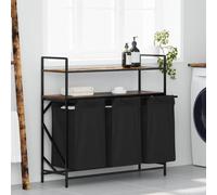 GeenYuu Laundry Basket 3 Compartments with Pull-Out Laundry Bags, Smoked Oak Wood Material, Steel Frame Black, 99 x 33 x 97 cm, Laundry Hamper for Bathroom, Bedroom and Laundry Room
