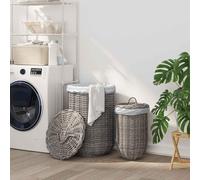 GeenYuu Laundry Basket with Lid, 2 Pieces, Kubu Grey, Made of Kubu Rattan, Laundry Hamper and Laundry Sorter with Handle, Laundry Chest for Bedroom and Bathroom, Foldable and Portable