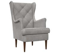 GeenYuu Light Grey Velvet Armchair with Metal Frame and Wooden Legs 65 x 79 x 100 cm Lounge Upholstered Chair with Armrest and Backrest for Living Room Bedroom Office and Waiting Room Relax and