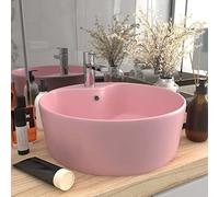GeenYuu Luxury Ceramic Wash Basin, Matte Pink, 36 x 13 cm, with Overflow and Tap Hole, Countertop Washbasin for Bathroom, Guest Toilet, Washbasin, Hand Washbasin, Space-Saving and Elegant