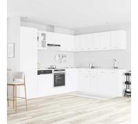 GeenYuu Lyon White 14-Piece Kitchen Unit Set with Wall Cabinet, Base Cabinet, Dishwasher Panel and Drawer for Storage and Storage in Dining Room and Pantry