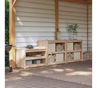 GeenYuu MEPPEL Outdoor Kitchen Cabinet, Pack of 3, Natural Douglas Fir Solid Wood, 318 x 55 x 92 cm, with Shelf, Versatile Storage Space, Modular Storage for Outdoor Kitchen and Garden Grill Area