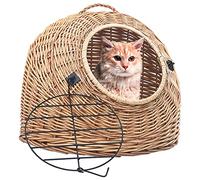 GeenYuu Natural Willow Cat Transport Basket 60 x 45 x 45 cm with Loop, Foldable and Breathable, Safe for Cats and Small Animals, Ideal for Travel, Vet, Plane, Car