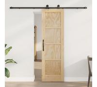 GeenYuu ORKDAL Natural Sliding Door, 61 x 198.5 cm, Solid Pine Wood with Powder-Coated Steel Rail, Space Saving Design, Quiet Glide, Indoor