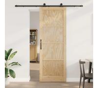 GeenYuu ORKDAL Natural Sliding Door, 83 x 232 cm, Solid Pine Wood with Powder Coated Steel Rail, Space Saving Design for Indoor Use, Quiet Gliding