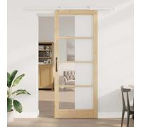 GeenYuu Orkdal Sliding Door, Natural, 93 x 232 cm, Solid Pine Wood with Glass, Quiet Sliding Mechanism, Indoor, Modern Design, Flexible Room Division, Durable and Easy to Clean