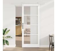 GeenYuu ORKDAL Sliding Door, White, 93 x 232 cm, Solid Pine and Glass Indoor with Slide Rail and Door Stopper for Living Room, Bedroom, Kitchen and Garage