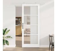 GeenYuu ORKDAL Sliding Door, White, 93 x 232 cm, Solid Pine and Glass with Quiet Sliding Mechanism, Flexible Design, Interior, Durable, Ideal for Living Room, Bedroom, Kitchen