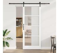 GeenYuu ORKDAL Sliding Door White 93 x 232 cm Solid Pine and Glass with Sliding Elements for Bedroom Living Room Durable Quiet Gliding Modern Design Versatile Easy Care