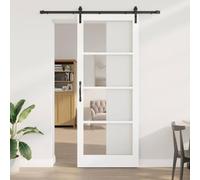 GeenYuu ORKDAL Sliding Door White Black 93 x 232 cm Made of Solid Pine Wood and Glass with Sliding Rail for Indoor Use, Modern Design, Space-Saving, Versatile